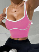 Slayform Regata Cropped Ajustada de Atividades Esportivas com Acabamento Contrastante, Moda Feminina de Verão