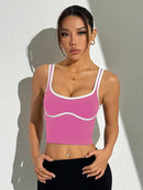 Slayform Regata Cropped Ajustada de Atividades Esportivas com Acabamento Contrastante, Moda Feminina de Verão