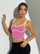 Slayform Regata Cropped Ajustada de Atividades Esportivas com Acabamento Contrastante, Moda Feminina de Verão