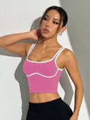 Slayform Regata Cropped Ajustada de Atividades Esportivas com Acabamento Contrastante, Moda Feminina de Verão