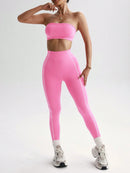 Easithlete Conjunto de Sutiã Esportivo e Legging Sem Costura com Estampa de Listras Rosas para Mulheres