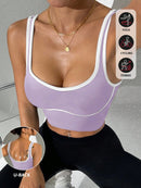 Regata feminina Cropped Ajustada de Atividades Esportivas com Acabamento Contrastante, Moda Feminina de Verão