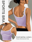 Slayform Regata Cropped Ajustada de Atividades Esportivas com Acabamento Contrastante, Moda Feminina de Verão