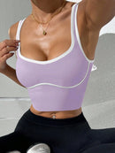 Slayform Regata Cropped Ajustada de Atividades Esportivas com Acabamento Contrastante, Moda Feminina de Verão