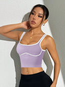 Slayform Regata Cropped Ajustada de Atividades Esportivas com Acabamento Contrastante, Moda Feminina de Verão