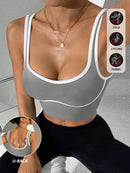 Regata feminina Cropped Ajustada de Atividades Esportivas com Acabamento Contrastante, Moda Feminina de Verão