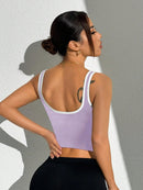 Slayform Regata Cropped Ajustada de Atividades Esportivas com Acabamento Contrastante, Moda Feminina de Verão