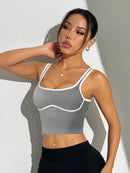 Slayform Regata Cropped Ajustada de Atividades Esportivas com Acabamento Contrastante, Moda Feminina de Verão