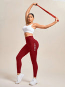 Slayform Calça Legging Esportiva Elástica Simples e Casual com Estampa de Letra, Cintura Alta, para Ioga, Mulheres