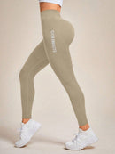 Slayform Calça Legging Esportiva Elástica Simples e Casual com Estampa de Letra, Cintura Alta, para Ioga, Mulheres