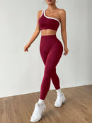 Dewbera Conjunto Esportivo Feminino com Camiseta Ioga Sem Costura Ombro Único, Levantamento de Bumbum e Alta Elasticidade