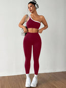 Dewbera Conjunto Esportivo Feminino com Camiseta Ioga Sem Costura Ombro Único, Levantamento de Bumbum e Alta Elasticidade