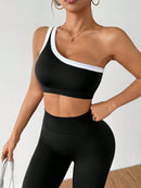 Dewbera Conjunto Esportivo Feminino com Camiseta Ioga Sem Costura Ombro Único, Levantamento de Bumbum e Alta Elasticidade