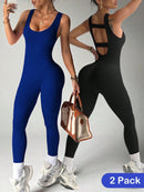 Slayform Macacão Ativewear Sem Costura, Monocromático, Decote Redondo e Sem Costas