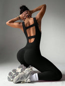 Slayform Macacão Ativewear Sem Costura, Monocromático, Decote Redondo e Sem Costas