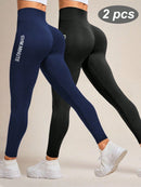 Calça Legging  Esportiva Elástica Simples e Casual com Estampa de Letra, Cintura Alta, para Ioga, Mulheres