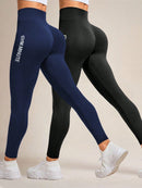 Slayform Calça Legging Esportiva Elástica Simples e Casual com Estampa de Letra, Cintura Alta, para Ioga, Mulheres