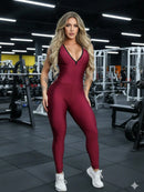 Macacão Esportiva Academia De Cor Sólida Com Decote Em V Profundo, Cruzado Nas Costas Com Decote Aberto