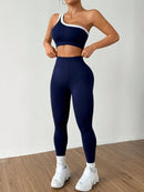 Dewbera Conjunto Esportivo Feminino com Camiseta Ioga Sem Costura Ombro Único, Levantamento de Bumbum e Alta Elasticidade