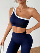 Dewbera Conjunto Esportivo Feminino com Camiseta Ioga Sem Costura Ombro Único, Levantamento de Bumbum e Alta Elasticidade