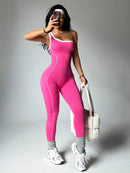 Dewbera 1 Peça Macacão Aderente de Ioga Tricotado Sem Costura para Mulheres