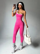 Dewbera 1 Peça Macacão Aderente de Ioga Tricotado Sem Costura para Mulheres