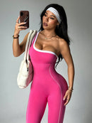 Dewbera 1 Peça Macacão Aderente de Ioga Tricotado Sem Costura para Mulheres