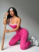 Dewbera 1 Peça Macacão Aderente de Ioga Tricotado Sem Costura para Mulheres