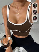 Regata feminina Cropped Ajustada de Atividades Esportivas com Acabamento Contrastante, Moda Feminina de Verão