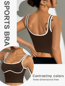 Slayform Regata Cropped Ajustada de Atividades Esportivas com Acabamento Contrastante, Moda Feminina de Verão