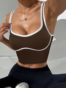 Slayform Regata Cropped Ajustada de Atividades Esportivas com Acabamento Contrastante, Moda Feminina de Verão