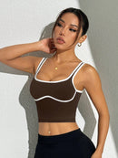 Slayform Regata Cropped Ajustada de Atividades Esportivas com Acabamento Contrastante, Moda Feminina de Verão