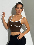 Slayform Regata Cropped Ajustada de Atividades Esportivas com Acabamento Contrastante, Moda Feminina de Verão