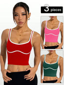 Regata feminina Cropped Ajustada de Atividades Esportivas com Acabamento Contrastante, Moda Feminina de Verão