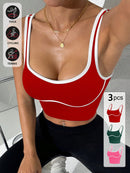 Slayform Regata Cropped Ajustada de Atividades Esportivas com Acabamento Contrastante, Moda Feminina de Verão