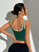 Slayform Regata Cropped Ajustada de Atividades Esportivas com Acabamento Contrastante, Moda Feminina de Verão