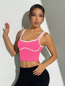 Slayform Regata Cropped Ajustada de Atividades Esportivas com Acabamento Contrastante, Moda Feminina de Verão