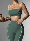 Easithlete Conjunto de Sutiã Esportivo e Legging Sem Costura com Estampa de Listras Rosas para Mulheres