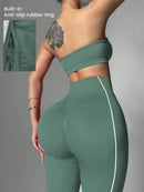 Easithlete Conjunto de Sutiã Esportivo e Legging Sem Costura com Estampa de Listras Rosas para Mulheres