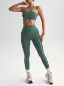 Easithlete Conjunto de Sutiã Esportivo e Legging Sem Costura com Estampa de Listras Rosas para Mulheres