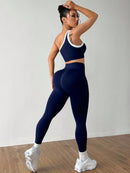 Dewbera Conjunto Esportivo Feminino com Camiseta Ioga Sem Costura Ombro Único, Levantamento de Bumbum e Alta Elasticidade