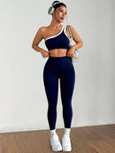 Dewbera Conjunto Esportivo Feminino com Camiseta Ioga Sem Costura Ombro Único, Levantamento de Bumbum e Alta Elasticidade