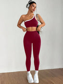 Dewbera Conjunto Esportivo Feminino com Camiseta Ioga Sem Costura Ombro Único, Levantamento de Bumbum e Alta Elasticidade