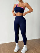 Conjunto Esportivo Feminino com Camiseta Ioga Sem Costura Ombro Único, Levantamento de Bumbum e Alta Elasticidade