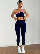 Dewbera Conjunto Esportivo Feminino com Camiseta Ioga Sem Costura Ombro Único, Levantamento de Bumbum e Alta Elasticidade