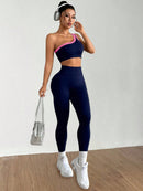 Dewbera Conjunto Esportivo Feminino com Camiseta Ioga Sem Costura Ombro Único, Levantamento de Bumbum e Alta Elasticidade