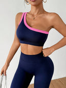 Dewbera Conjunto Esportivo Feminino com Camiseta Ioga Sem Costura Ombro Único, Levantamento de Bumbum e Alta Elasticidade