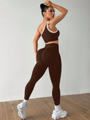 Dewbera Conjunto Esportivo Feminino com Camiseta Ioga Sem Costura Ombro Único, Levantamento de Bumbum e Alta Elasticidade