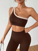 Dewbera Conjunto Esportivo Feminino com Camiseta Ioga Sem Costura Ombro Único, Levantamento de Bumbum e Alta Elasticidade