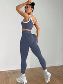 Dewbera Conjunto Esportivo Feminino com Camiseta Ioga Sem Costura Ombro Único, Levantamento de Bumbum e Alta Elasticidade